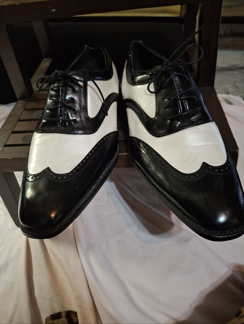 Men's Black and White Wingtip Derby Shoes